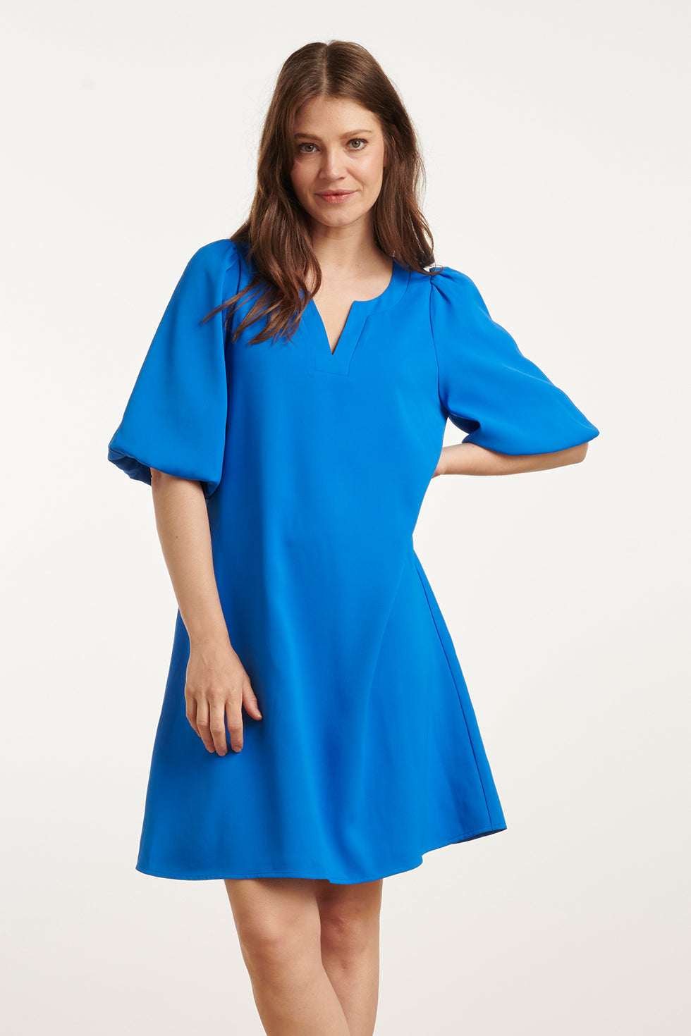 25152 Balloon Sleeve Kort Jurk In Kobaltblauw