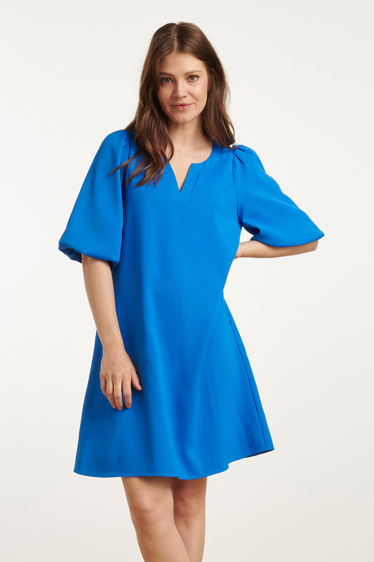 25152 Balloon Sleeve Kort Jurk In Kobaltblauw