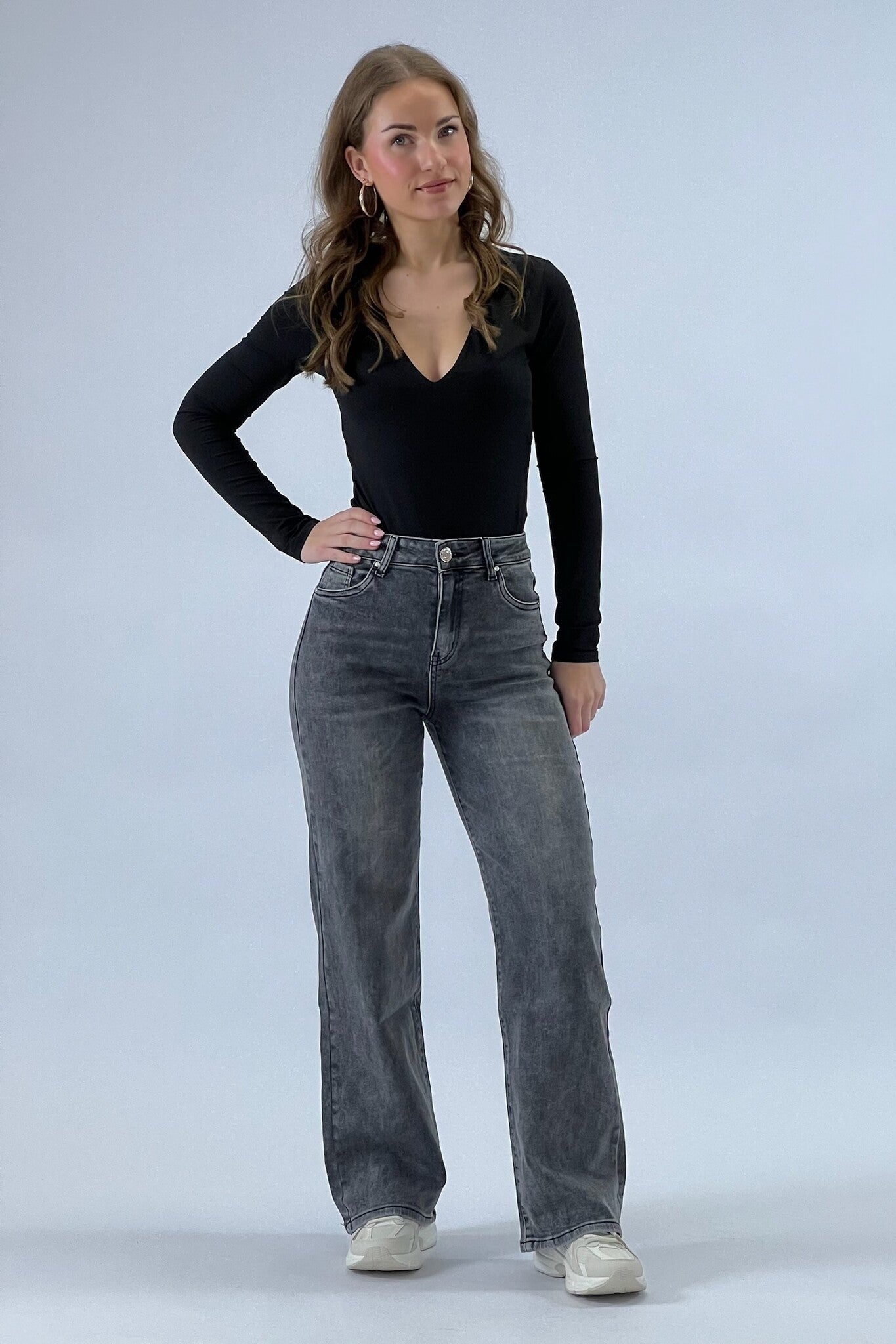 Super Comfortable Stretch Wide Leg Jeans - Dark Grey