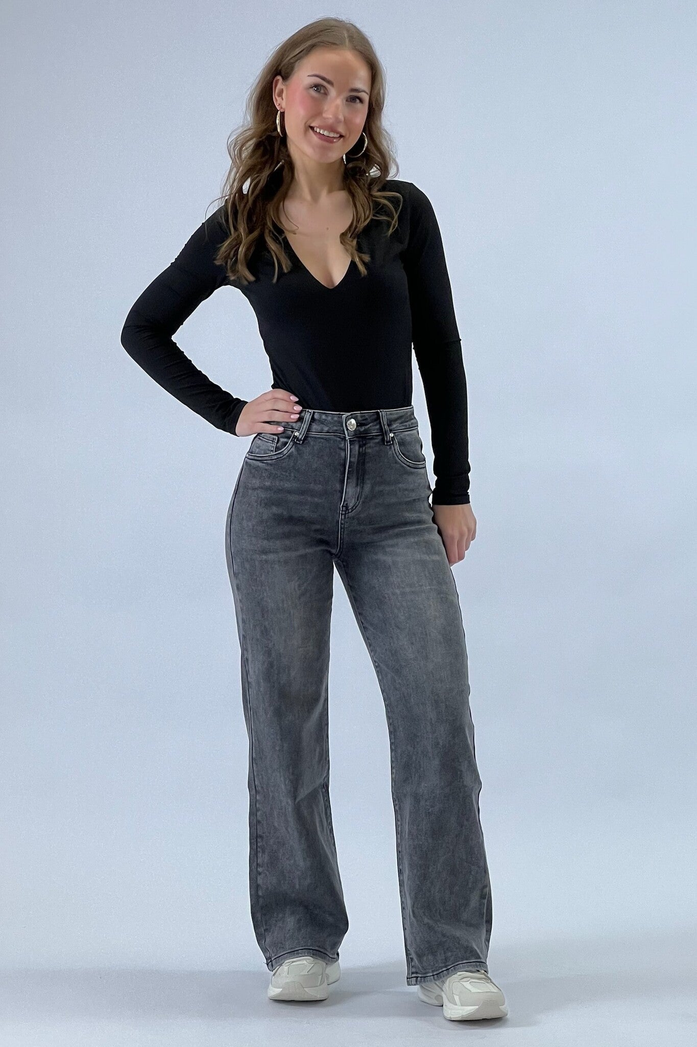 Super Comfortable Stretch Wide Leg Jeans - Dark Grey