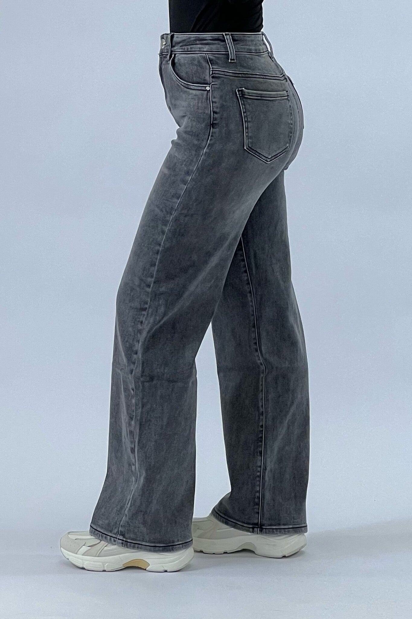 Super Comfortable Stretch Wide Leg Jeans - Dark Grey